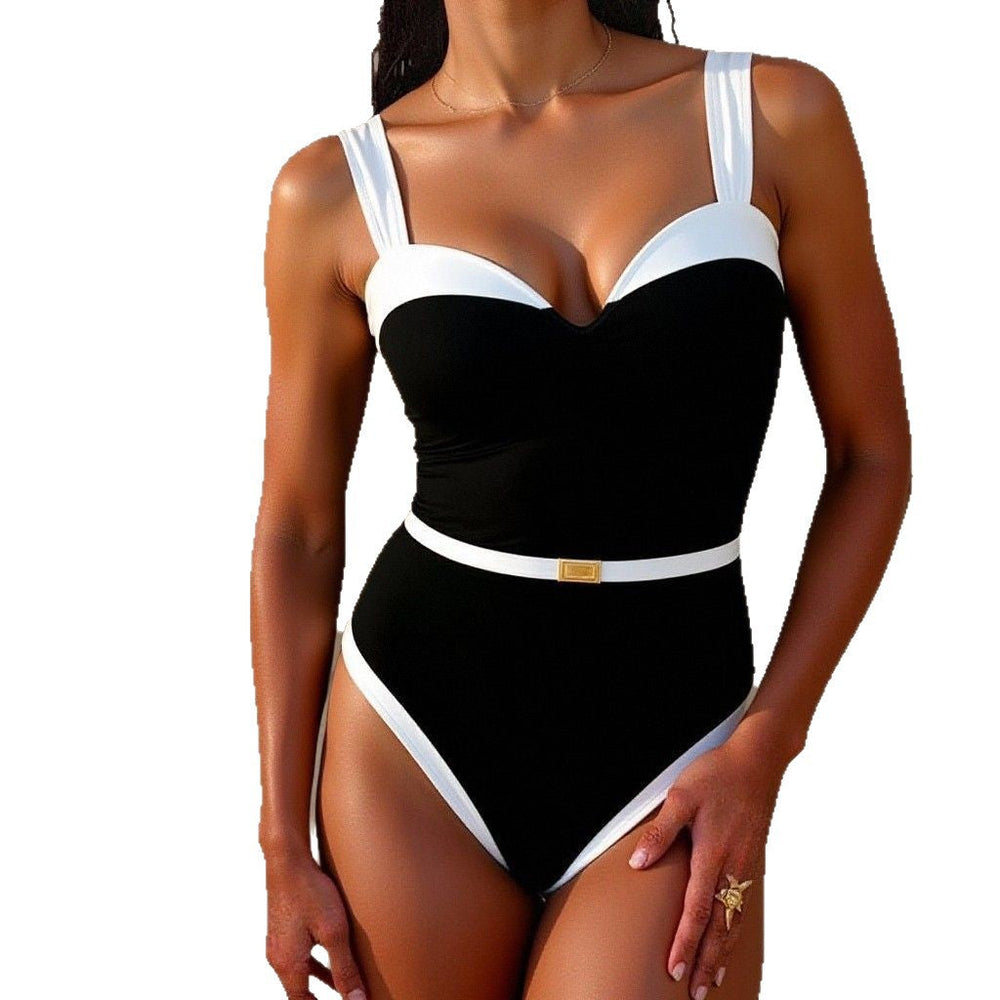Damen Eleganter Bademode-Einteiler mit Herz-Ausschnitt und Taillengürtel Shopnory