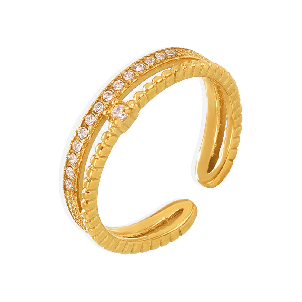 Damen Offener Ring aus Titanstahl mit Zirkonia und gewundenem Design Shop Nory