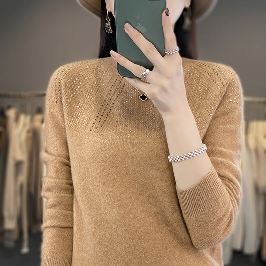 Damen Weicher Kaschmir‑Optik Feinstrickpullover mit Ajour‑Yoke und Paillettenbesatz Shop Nory