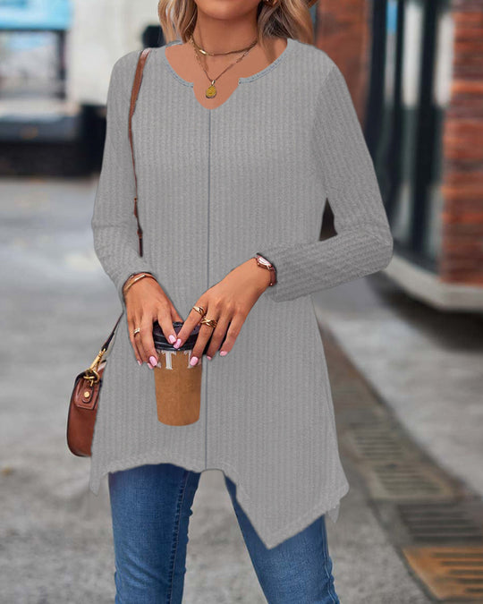 Damen Ripp Longsleeve Tunika mit asymmetrischem Saum Shop Nory