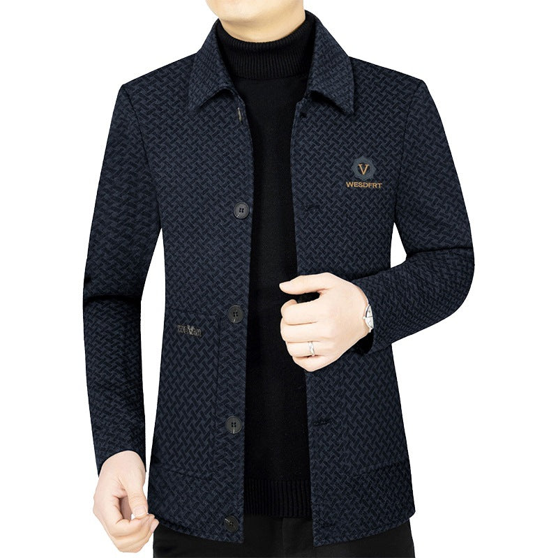 Herren Leichte gemusterte Hemdjacke im Struktur-Muster mit Einreihiger Knopfleiste Shop Nory