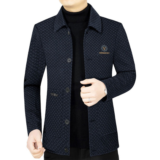 Herren Leichte gemusterte Hemdjacke im Struktur-Muster mit Einreihiger Knopfleiste Shop Nory