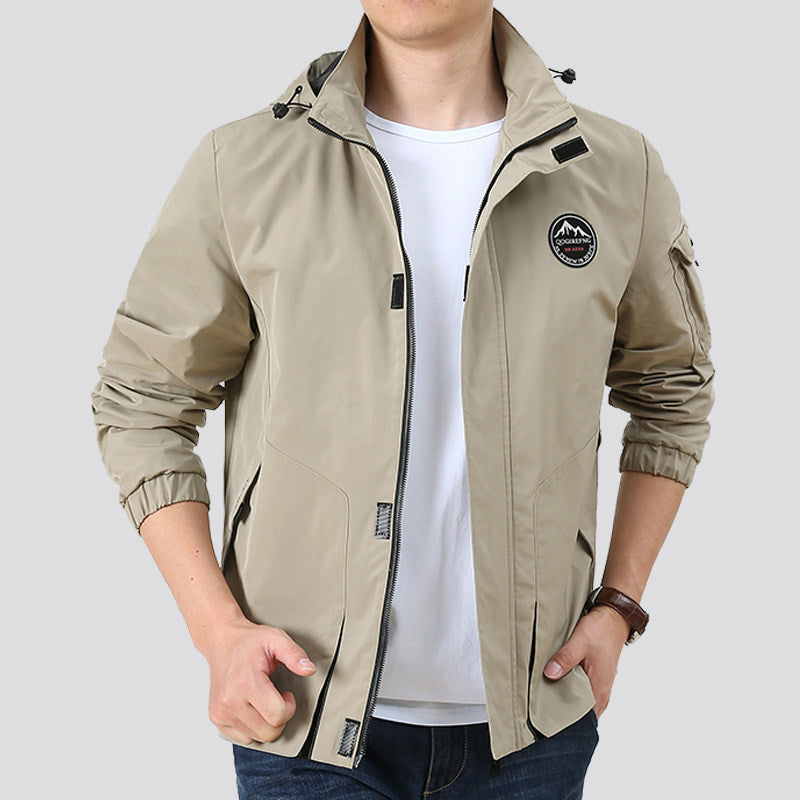 Herren Leichter Urbaner Softshell-Hoodie mit Ärmeltasche und hohem Stehkragen Shop Nory