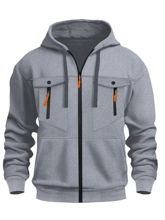 Herren Kapuzen-Sweatjacke mit durchgehendem Reißverschluss, zwei zip-Brusttaschen und ergonomischen Bündchen Shop Nory