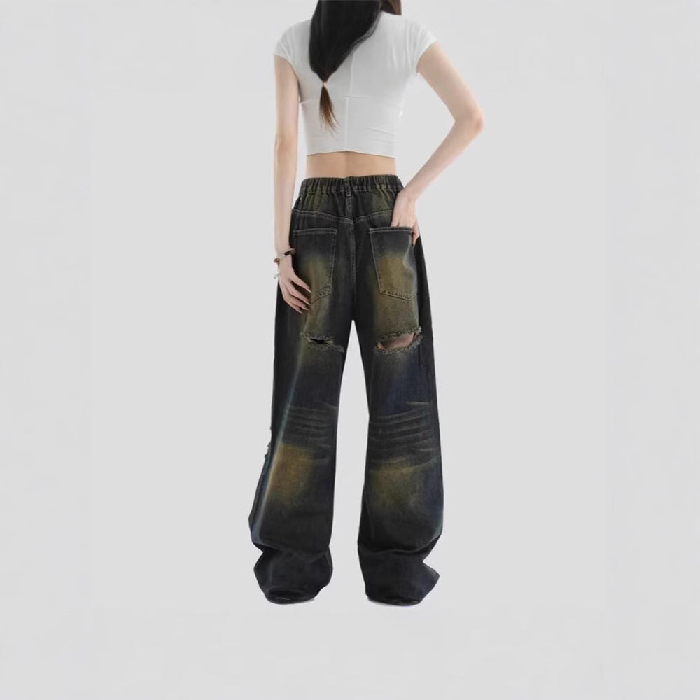 Damen Modische Weitbeinjeans mit zerrissenen Details Shop Nory