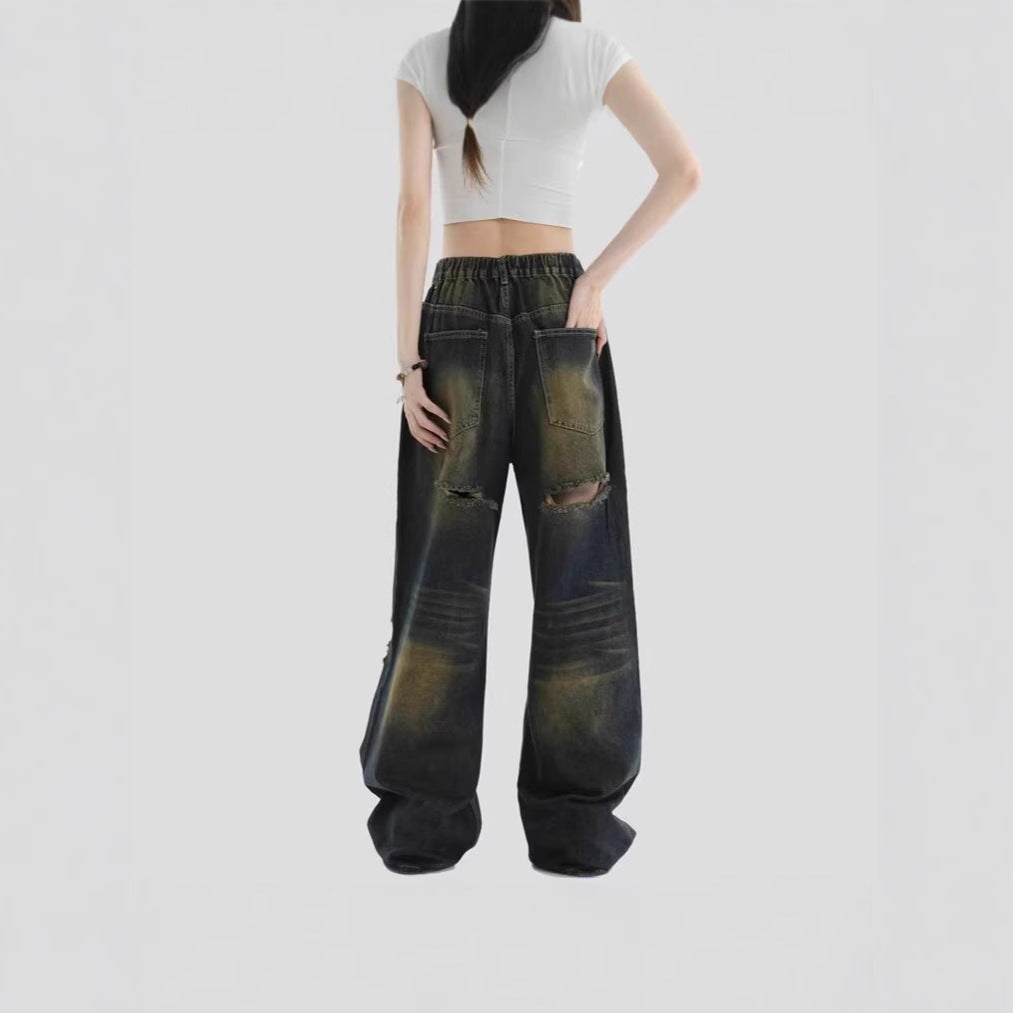 Damen Modische Weitbeinjeans mit zerrissenen Details Shop Nory