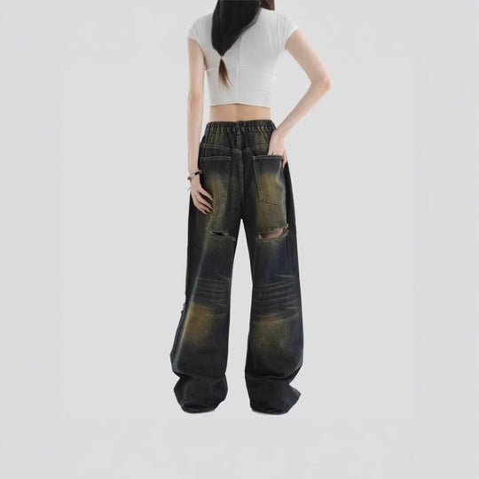 Damen Modische Weitbeinjeans mit zerrissenen Details Shop Nory
