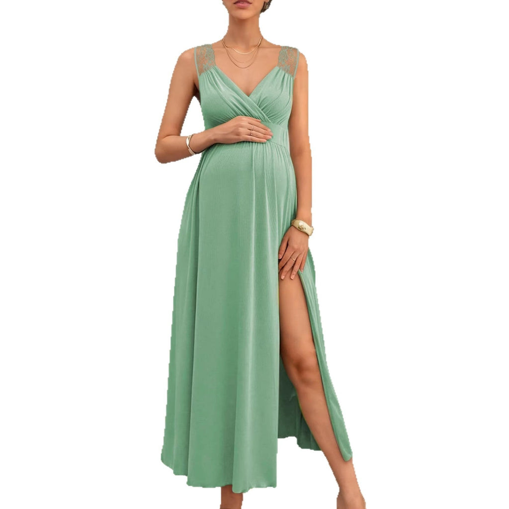 Damen Elegantes Maxikleid mit Spitzenakzenten und fließendem Rock Shopnory