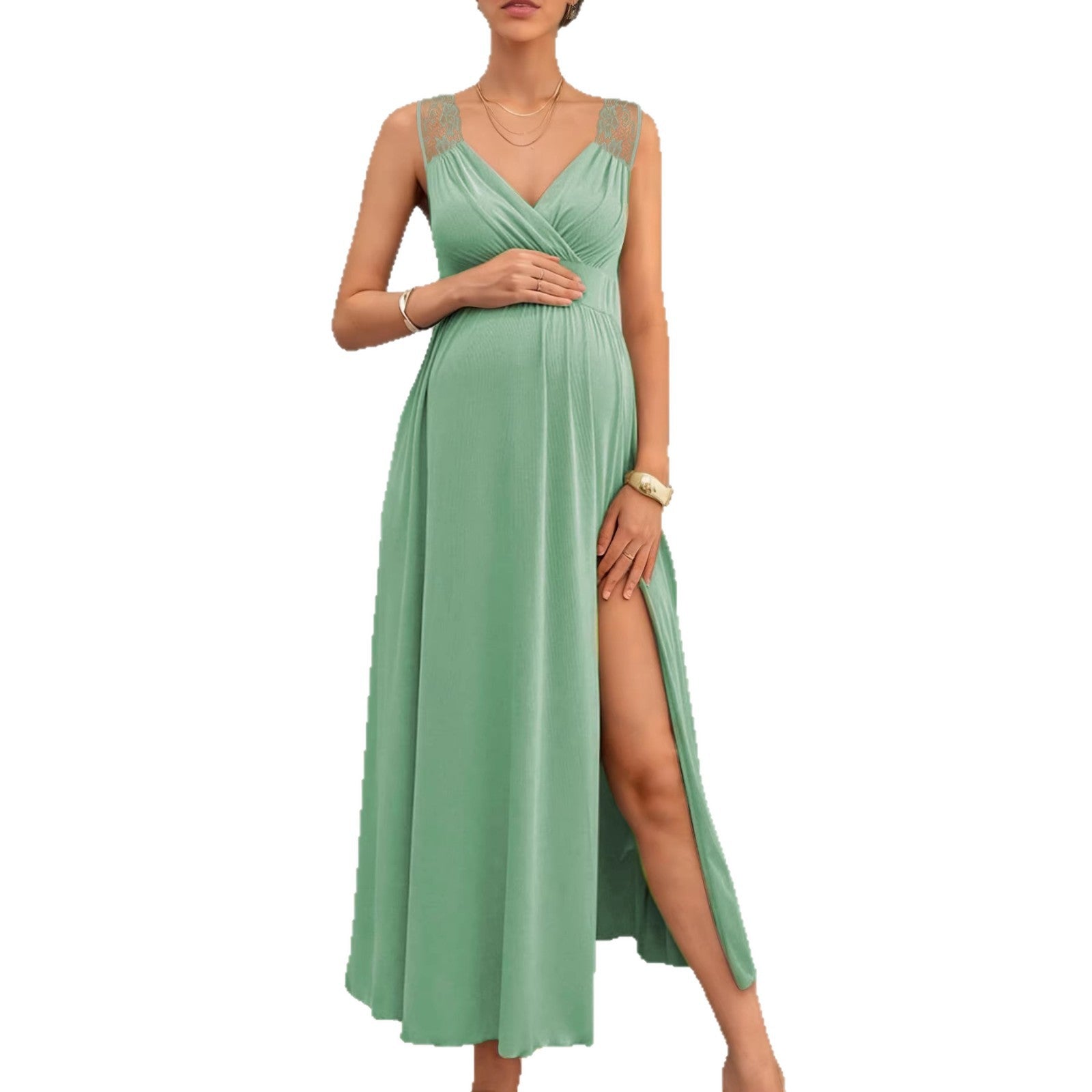 Damen Elegantes Maxikleid mit Spitzenakzenten und fließendem Rock Shopnory