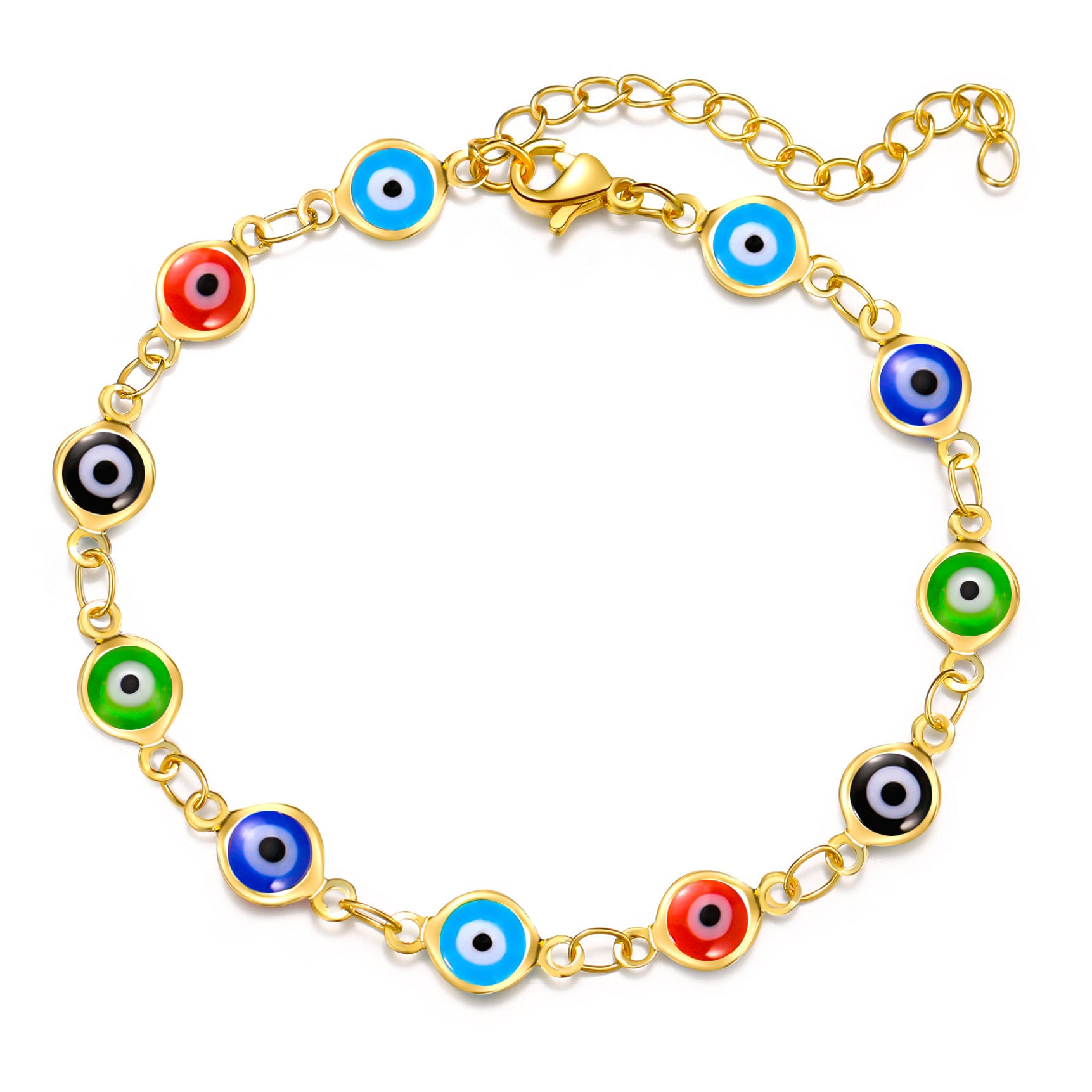 Damen Fußkettchen mit bunten Augenschutz-Anhängern und hochwertiger Gliederkette Shop Nory