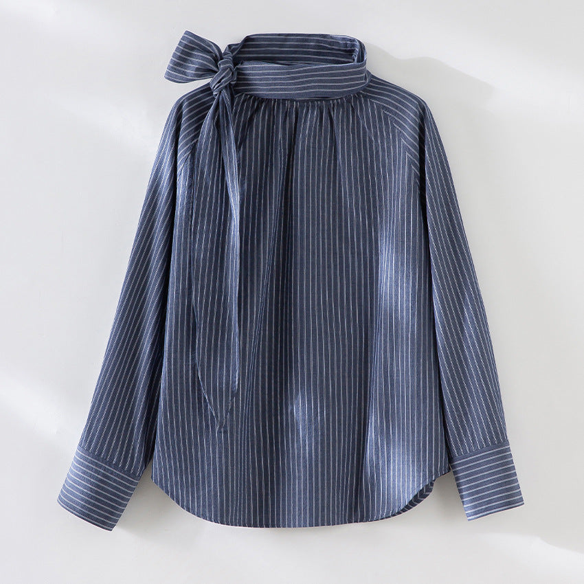 Damenbluse mit Schleifenkragen und feinem Nadelstreifen Shop Nory