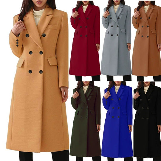Damen nan langer doppelreihiger Wollmixmantel mit Reverskragen und Pattentaschen Shop Nory