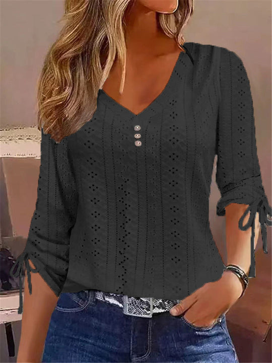 Damen V-Ausschnitt Bluse mit Raffdetails