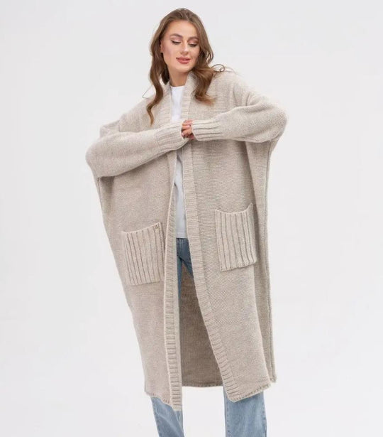 Damen Gemütlicher Strickmantel mit großen Taschen und oversized Schnitt