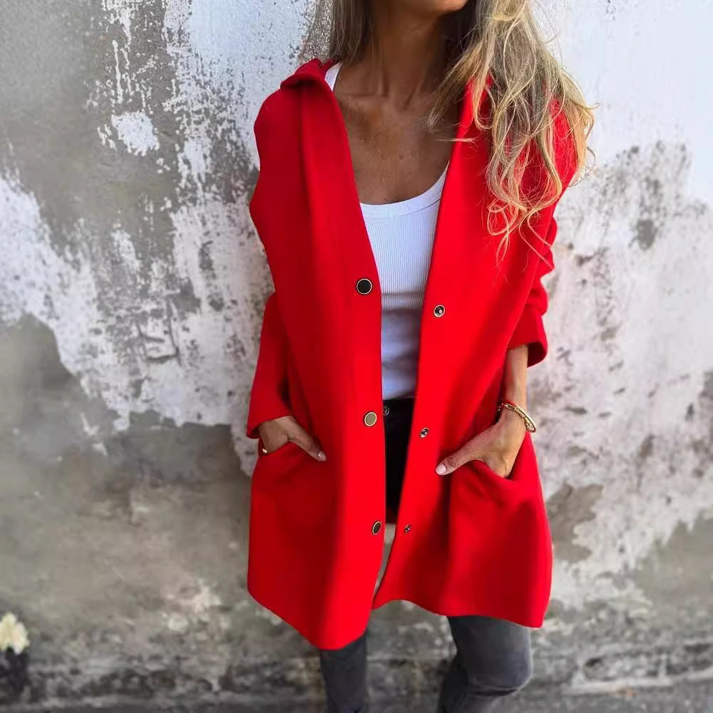 Damen Kapuzen‑Mantel mit Druckknöpfen und Oversize‑Silhouette Shop Nory