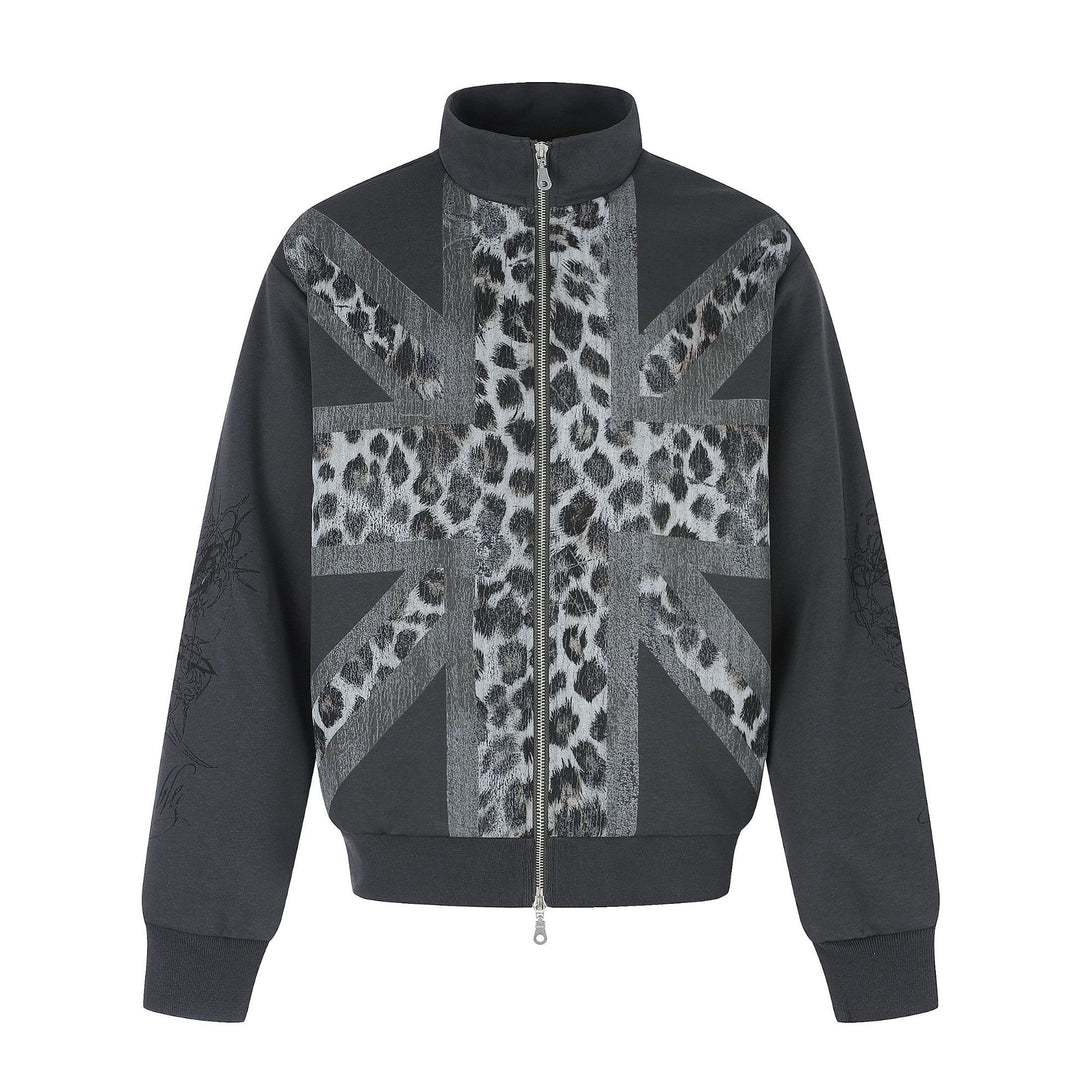 Damen Oversize-Sweatjacke mit Stehkragen und Leoparden-Print Shop Nory