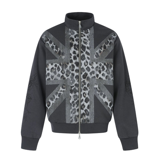 Damen Oversize-Sweatjacke mit Stehkragen und Leoparden-Print Shop Nory
