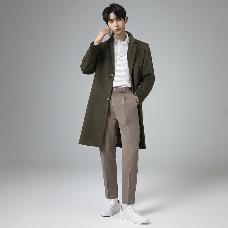 Herren Eleganter Longline-Wollmantel mit minimalistischem Revers und taillierter Silhouette Shop Nory