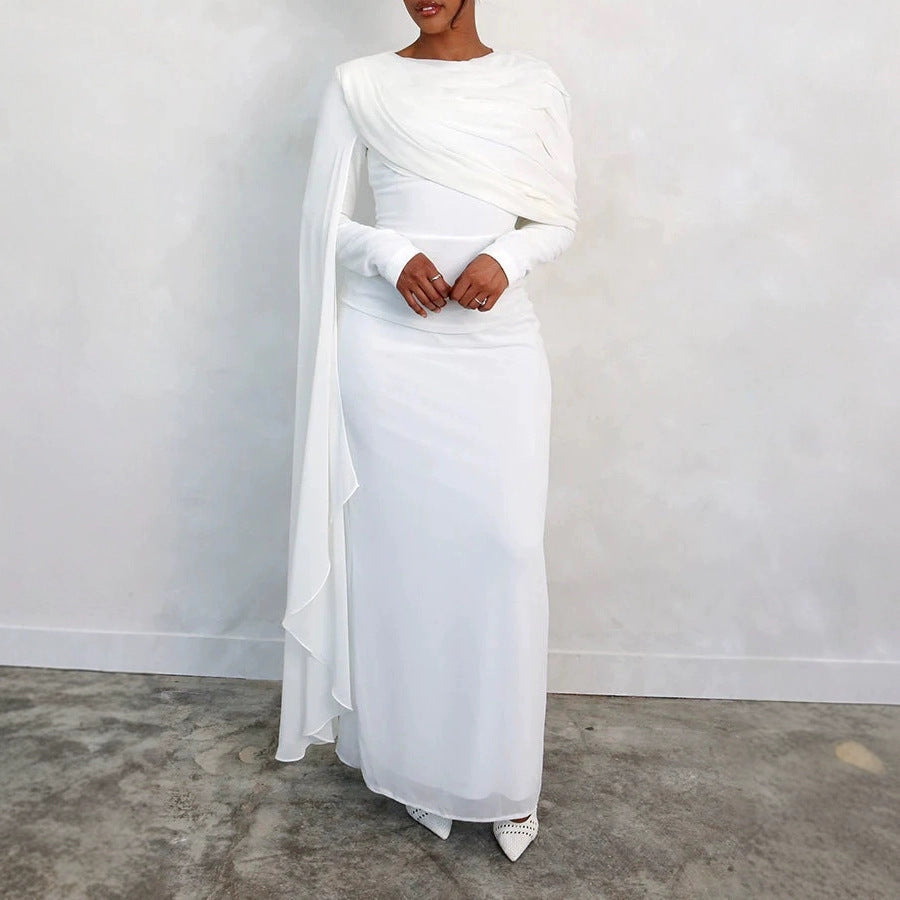 Damen Glamouröses Langarmkleid mit drapiertem Oberteil und fließendem Schnitt