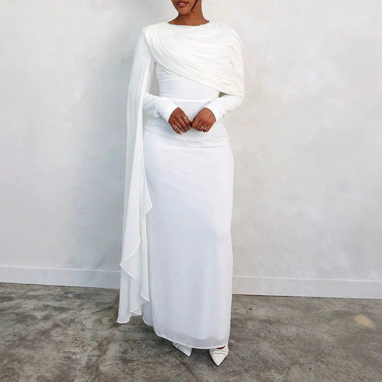 Damen Glamouröses Langarmkleid mit drapiertem Oberteil und fließendem Schnitt