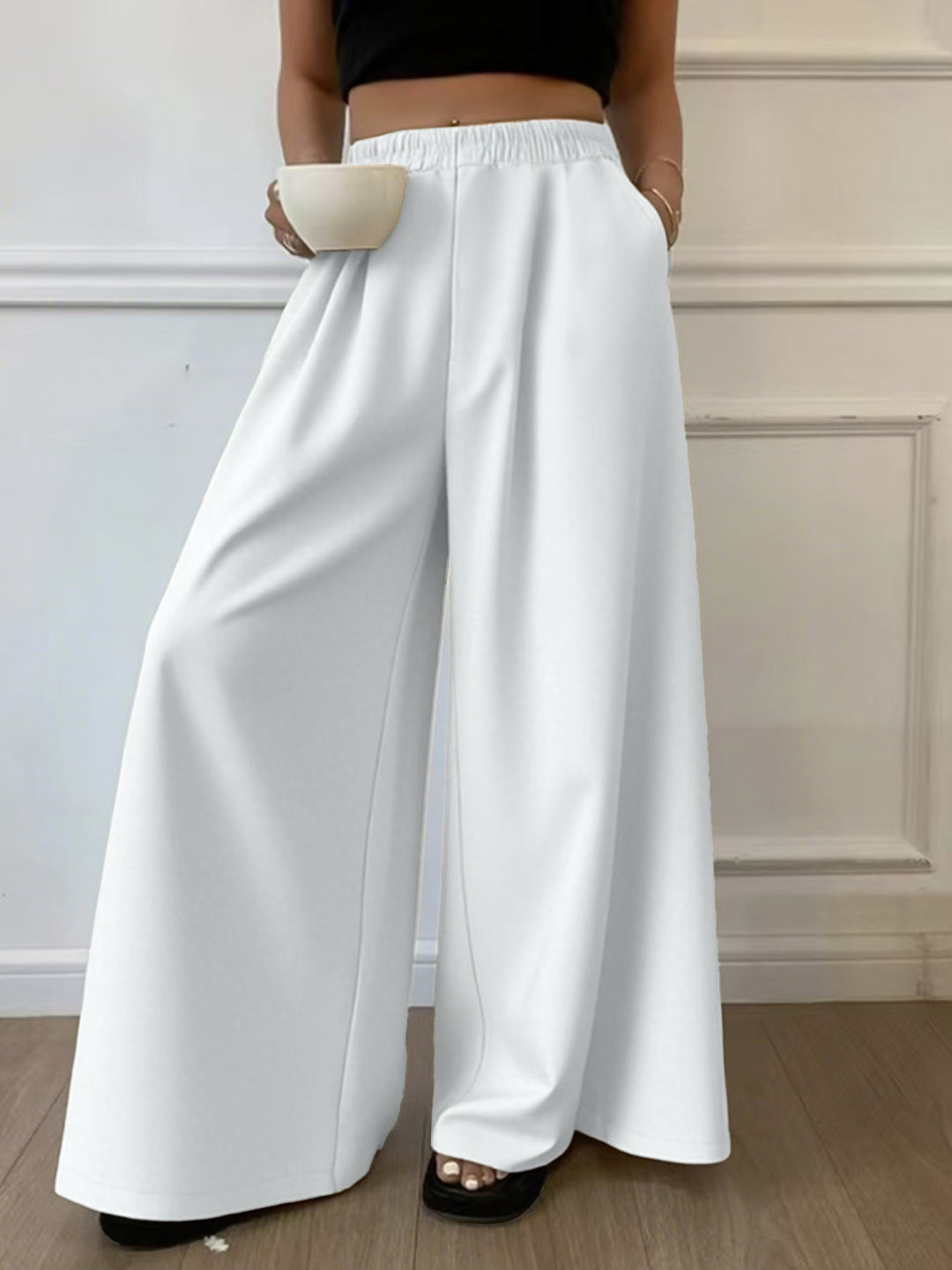 Damen Palazzo‑Hose mit hohem Elastikbund, weitem Bein und Seitentaschen Shop Nory