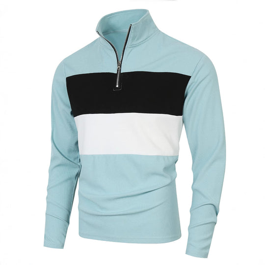Herren Halbzip-Pullover mit Stehkragen, breitem Blockstreifen und fein gerippter Struktur Shop Nory