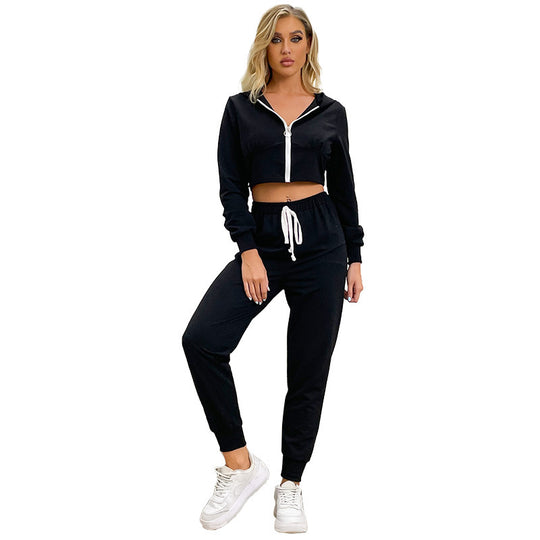 Damen Zweiteiliger Velours-Jogginganzug mit Cropped-Kapuze und Tunnelzughose Shop Nory