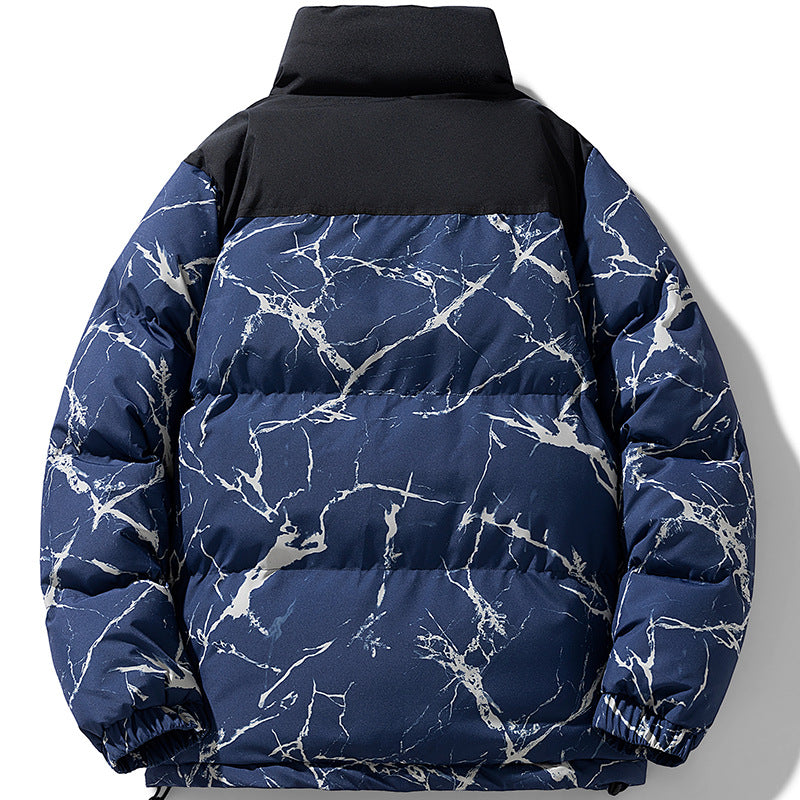 Herren Wattierte Steppjacke mit Marmorprint, hohem Stehkragen und winddichter Außenlage Shop Nory