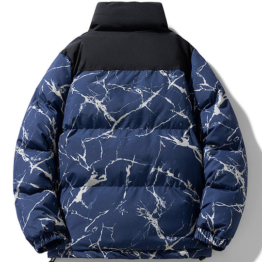 Herren Wattierte Steppjacke mit Marmorprint, hohem Stehkragen und winddichter Außenlage Shop Nory