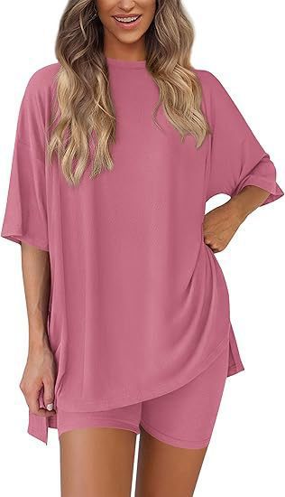 Damen Lässiges Lounge-Set mit übergroßem Oberteil und kurzen Hosen