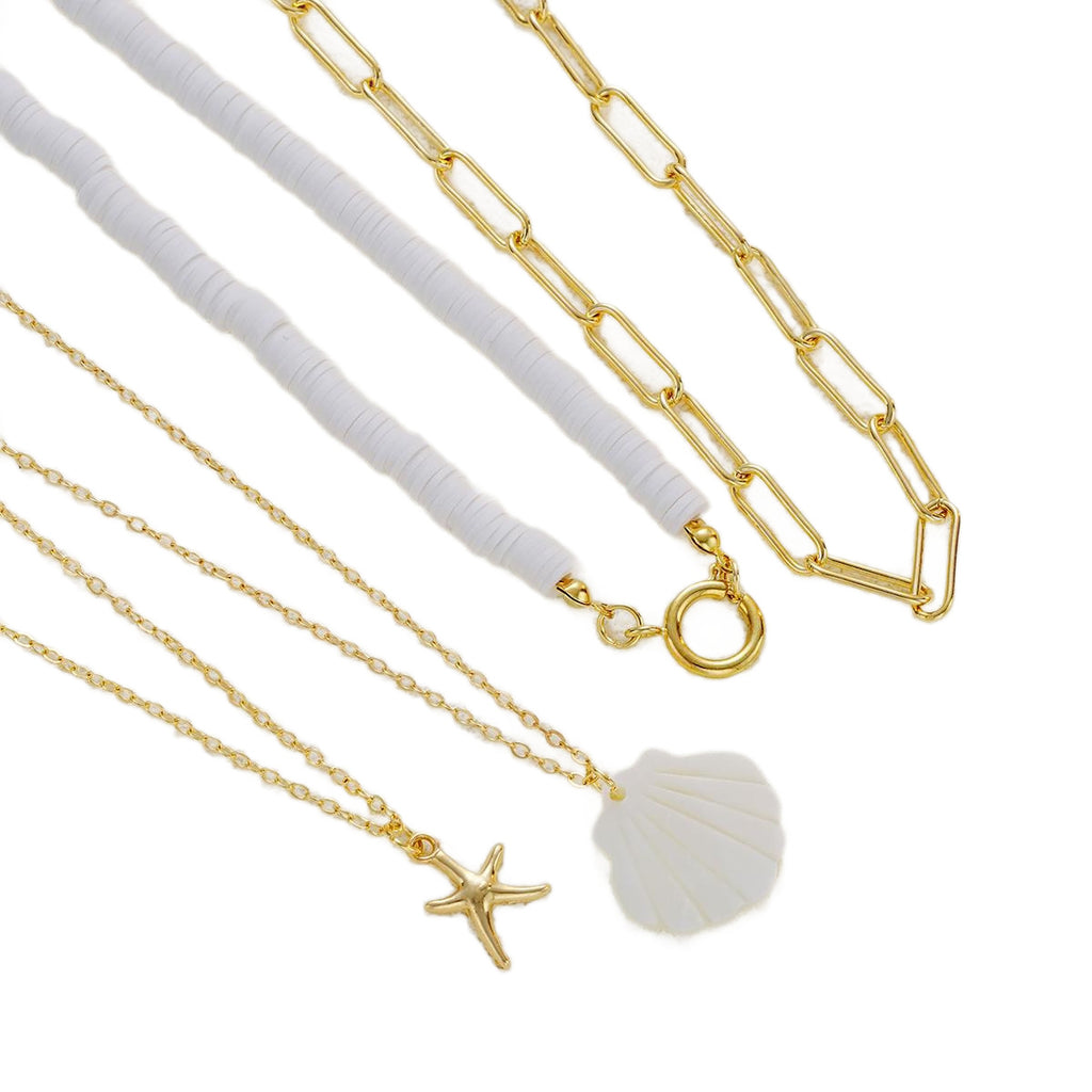 Damen mehrschichtige Halskette mit stilvollen Muschel-Anhängern und goldenen Ketten Shop Nory