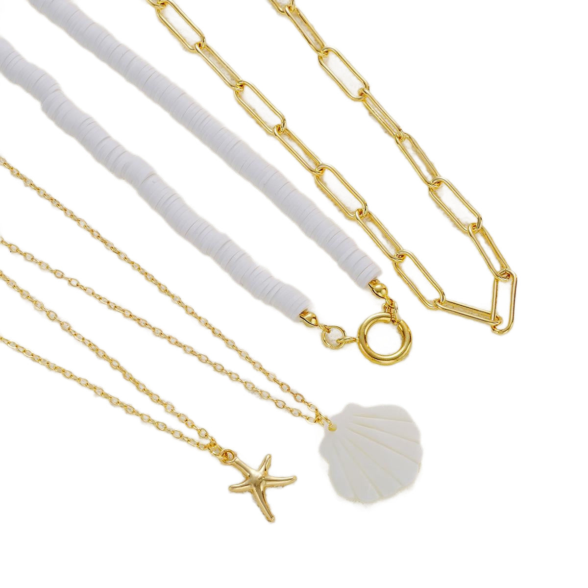 Damen mehrschichtige Halskette mit stilvollen Muschel-Anhängern und goldenen Ketten Shop Nory