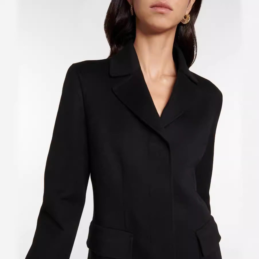 Damen Maxilanger Einreihiger Blazermantel mit cleanem Fall und Klappentaschen Shop Nory