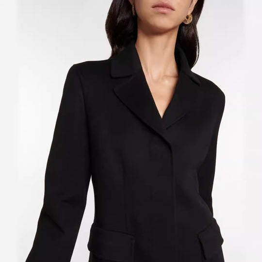 Damen Maxilanger Einreihiger Blazermantel mit cleanem Fall und Klappentaschen Shop Nory
