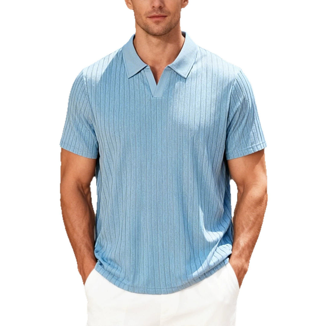Herren Geripptes Kurzarm-Polohemd mit V-Ausschnitt und offener Kragenpartie Shop Nory