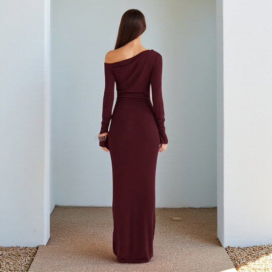 Damen One-Shoulder Abend-Maxikleid mit langem Arm und taillierter Drapierung Shop Nory