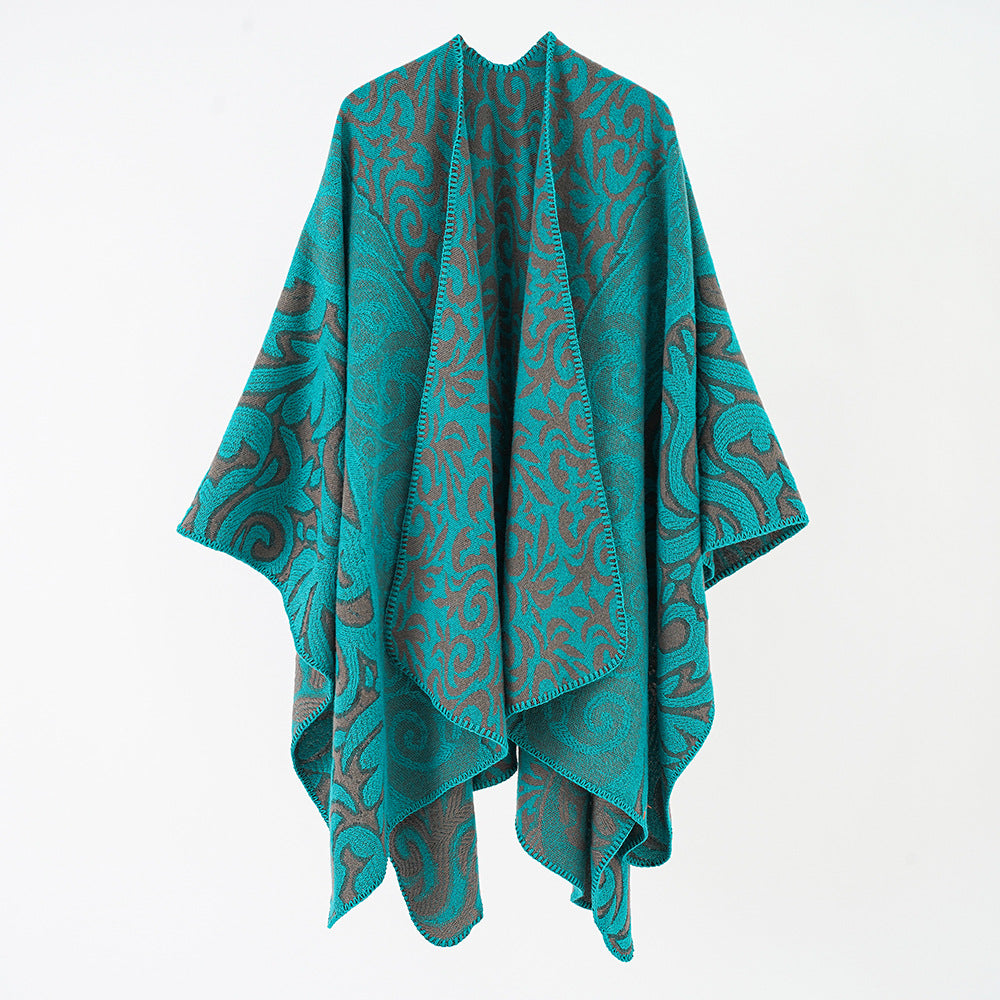 Damen Ornamentaler Jacquard-Capeponcho mit offenem Fall und kastiger Silhouette Shop Nory