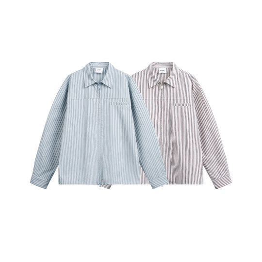 Herren Gestreiftes Overshirt mit Zwei‑Wege‑Reißverschluss und Brusttasche Shop Nory