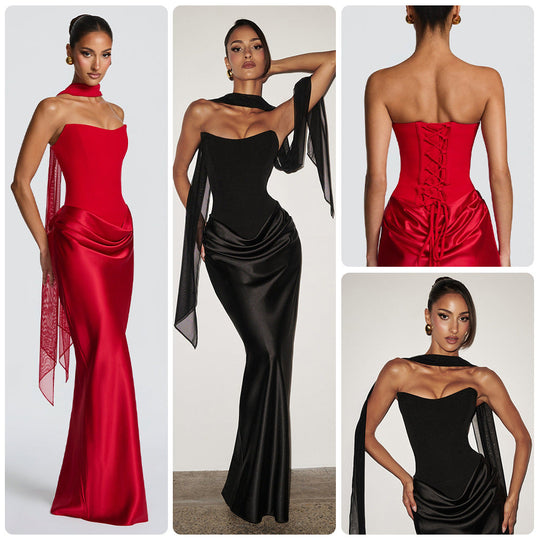 Damen Abendkleid mit schulterfreiem Design und elegantem Schlitz Shopnory