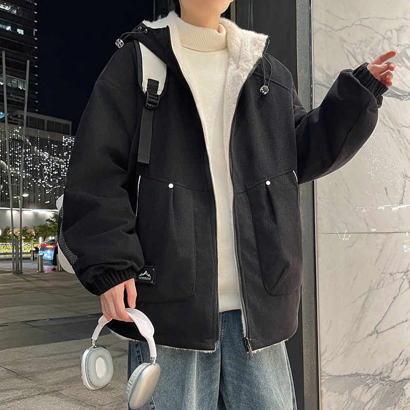 Herren Oversize Kapuzenjacke mit Teddyfutter, Zwei-Wege-Reißverschluss und Utility-Taschen Shop Nory