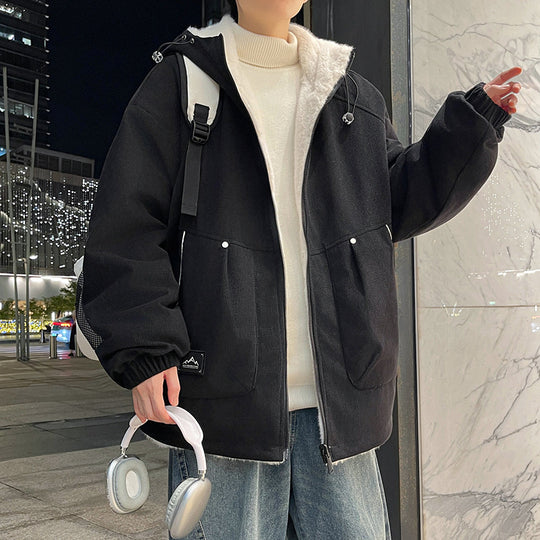 Herren Oversize Kapuzenjacke mit Teddyfutter, Zwei-Wege-Reißverschluss und Utility-Taschen Shop Nory
