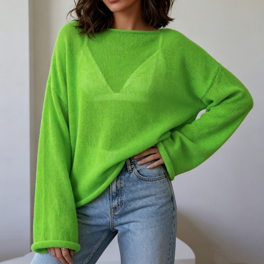 Damen luftiger Oversize-Feinstrickpullover mit weitem Arm und Rundhalsausschnitt Shop Nory