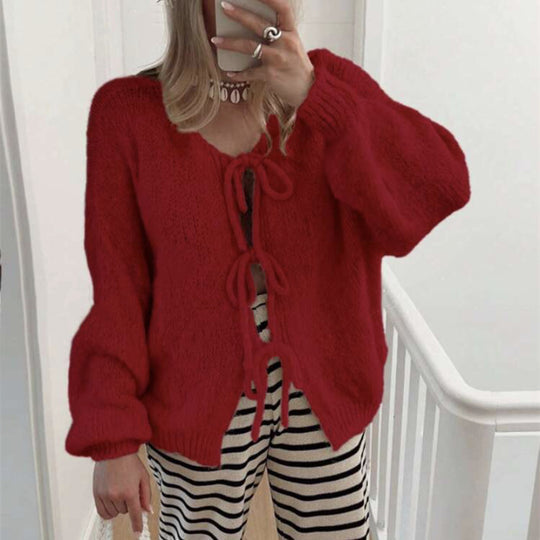 Damen Grobgestrickter Offener Cardigan mit Bindebändern, Oversize‑Silhouette und Raglanärmeln Shop Nory