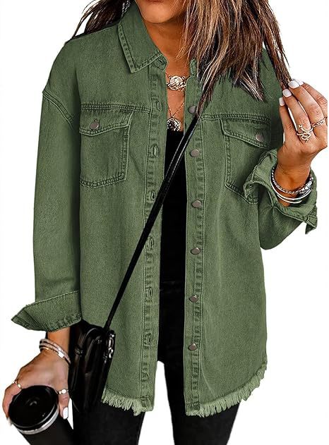 Damen Oversize Jeanshemdjacke mit Fransensaum Shop Nory
