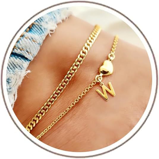 Damen Fußkettchen mit herzförmigem und initialisiertem Anhänger Shop Nory