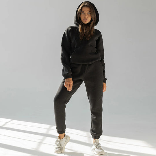 Damen nan zweiteiliges Komfort-Loungewear-Set mit oversized Kapuzenpullover, Kängurutasche und elastischem Knöchel-Jogger aus French Terry Shop Nory