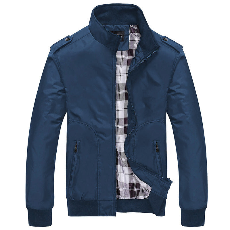 Herren Übergangs-Bomberjacke mit kariertem Innenfutter, Schulterepauletten und geripptem Saum Shop Nory