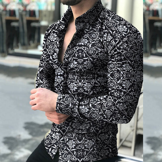 Herren figurbetontes Langarmhemd mit feinem Ornamentmuster und stretch Baumwollmischung Shop Nory