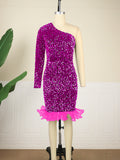 Damen Glamouröser Abendkleid mit funkelnden Pailletten und Rüschenabschluss