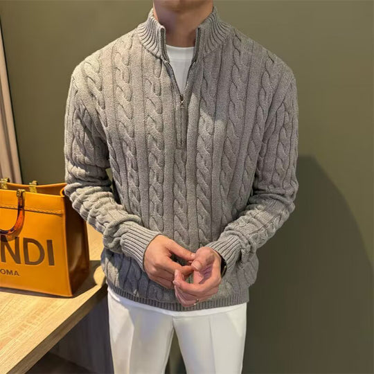 Herren Zopfstrick-Halbzip-Pullover mit Stehkragen Shop Nory